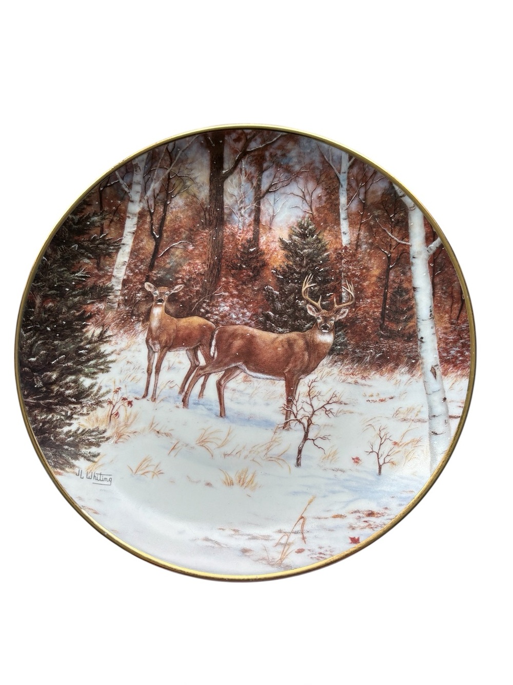Limited Edition Porcelain “In Winter Woods” Collector Plate By J.L. Whiting Deer
